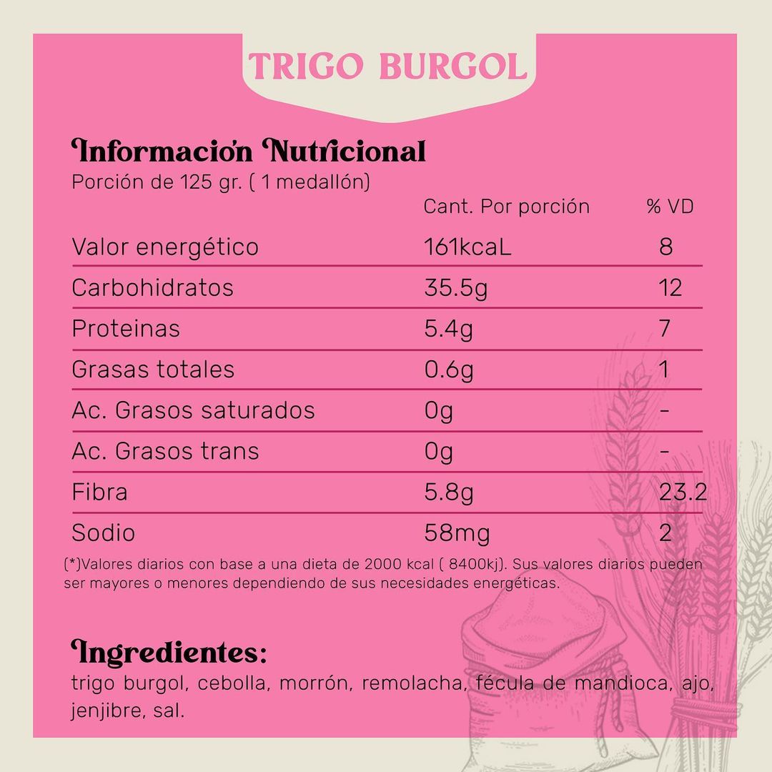 Imagen de información nutricional del medallón de burgol